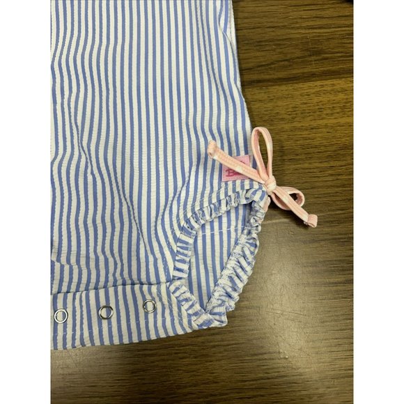 Ruffle Butts Blue and Pink Striped Kids Swim One Piece - Picture 2 of 7